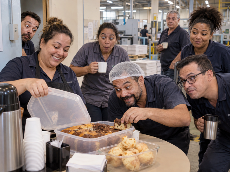 A produção inteira sabe quando alguém trouxe comida boa