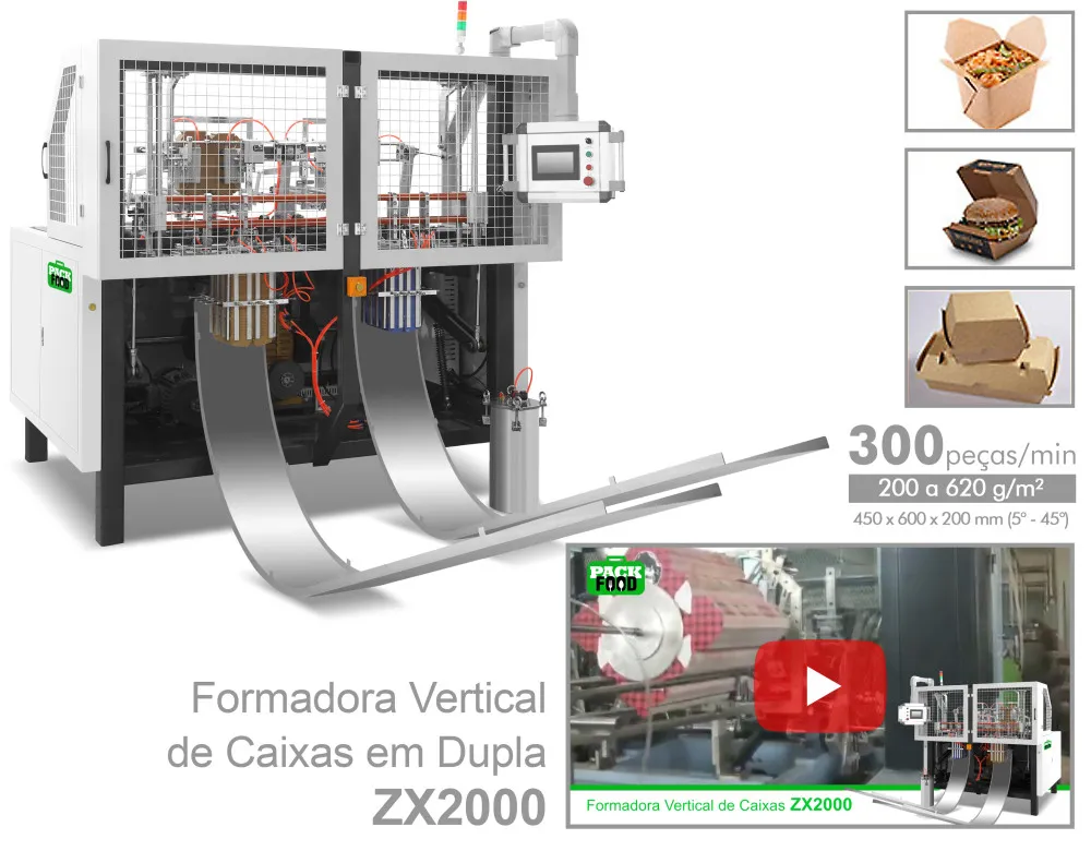 Vídeo da máquina PackFood ZX2000 para produção de embalagens de papel