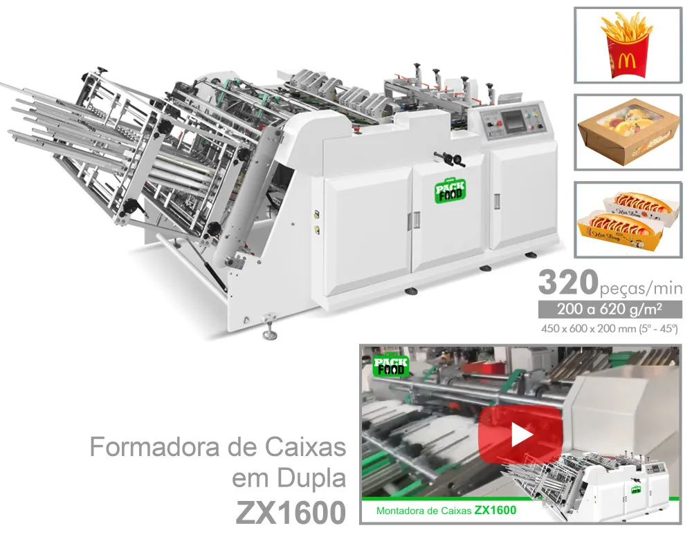Vídeo da máquina PackFood ZX1600 para embalagens de fast food e delivery