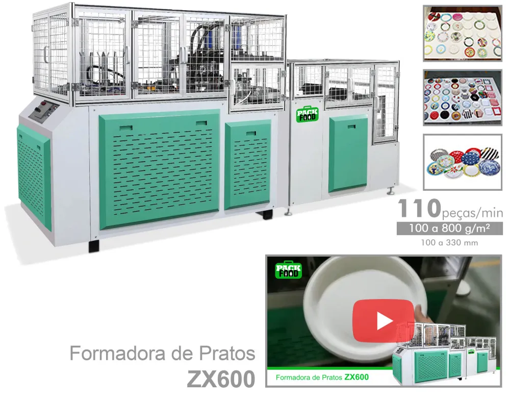 Vídeo da máquina PackFood ZX600 para fabricação de pratos de papel