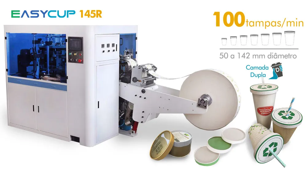 Máquina EasyCup para formar tampas de papel para copos e potes