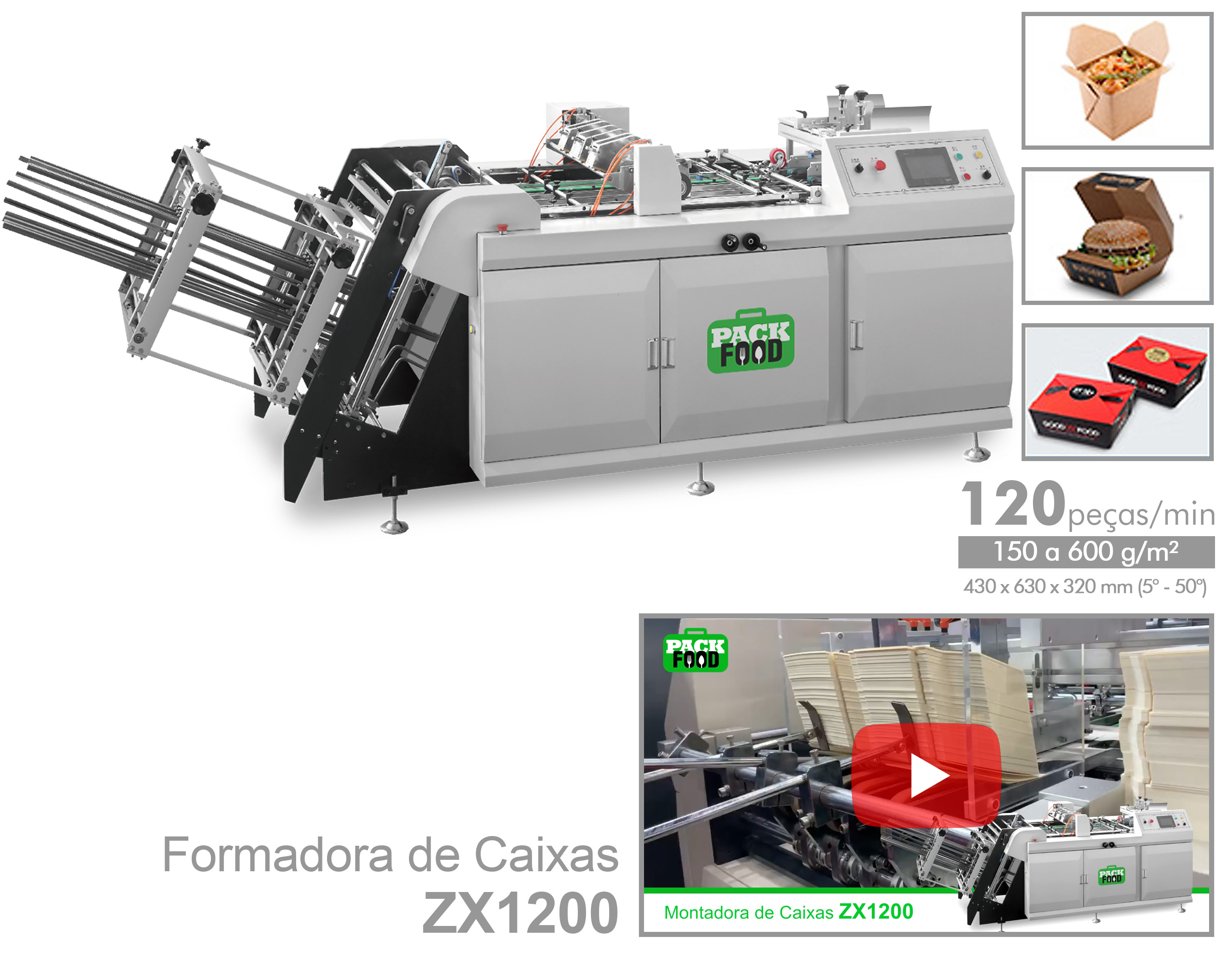 Apolo - PackFood ZX1200 - Máquinas de Embalagens para Fast Food & Delivery - Copos, caixas, tampas, pratos... de papel