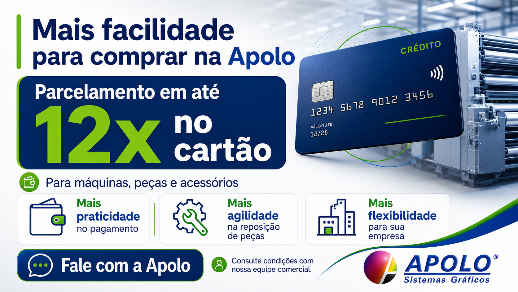 Agora também aceitamos cartões de crédito, com parcelamento em até 12x. Mais facilidade para comprar peças, serviços e equipamentos. Consulte condições.
